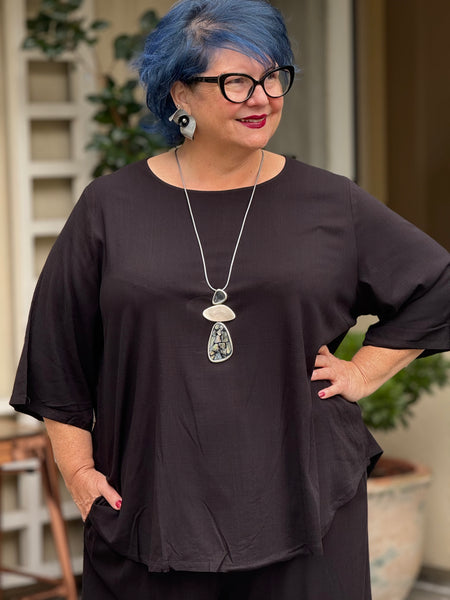 Blue Sky Linen Bamboo Liza Top-Black