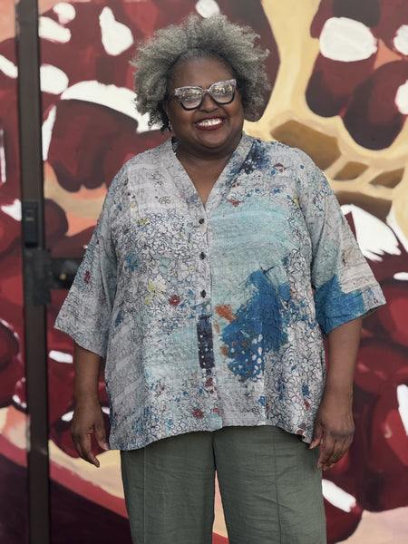 3 Potato Textured V Neck Button Down  Jacket-PVJK