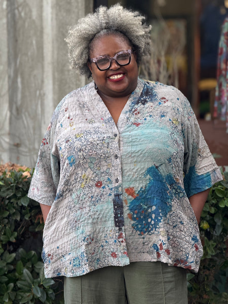 3 Potato Textured V Neck Button Down  Jacket-PVJK