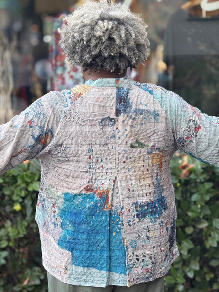 3 Potato Textured V Neck Button Down  Jacket-PVJK