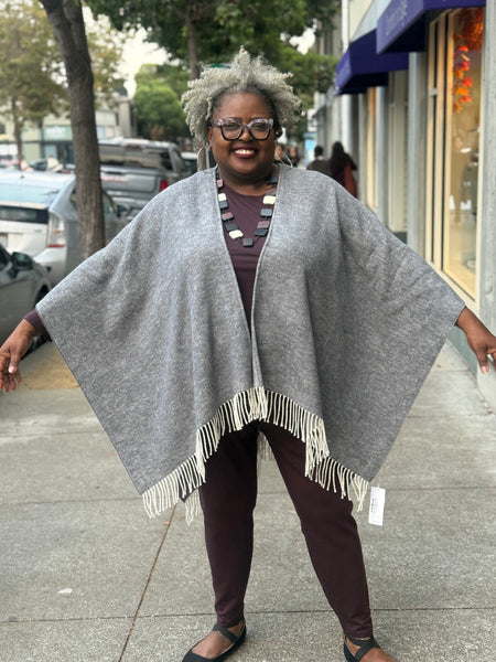 Eileen Fisher Brushed Recycled Cotton Cashmere Poncho- Ash