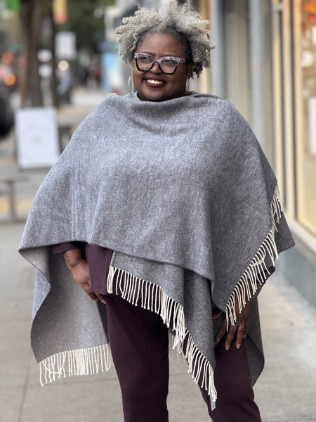Eileen Fisher Brushed Recycled Cotton Cashmere Poncho- Ash