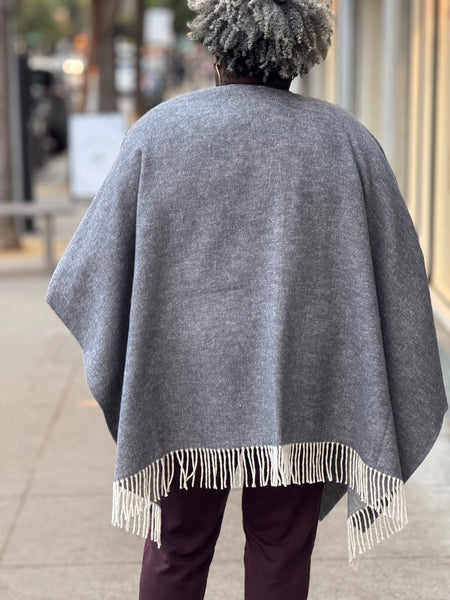 Eileen Fisher Brushed Recycled Cotton Cashmere Poncho- Ash