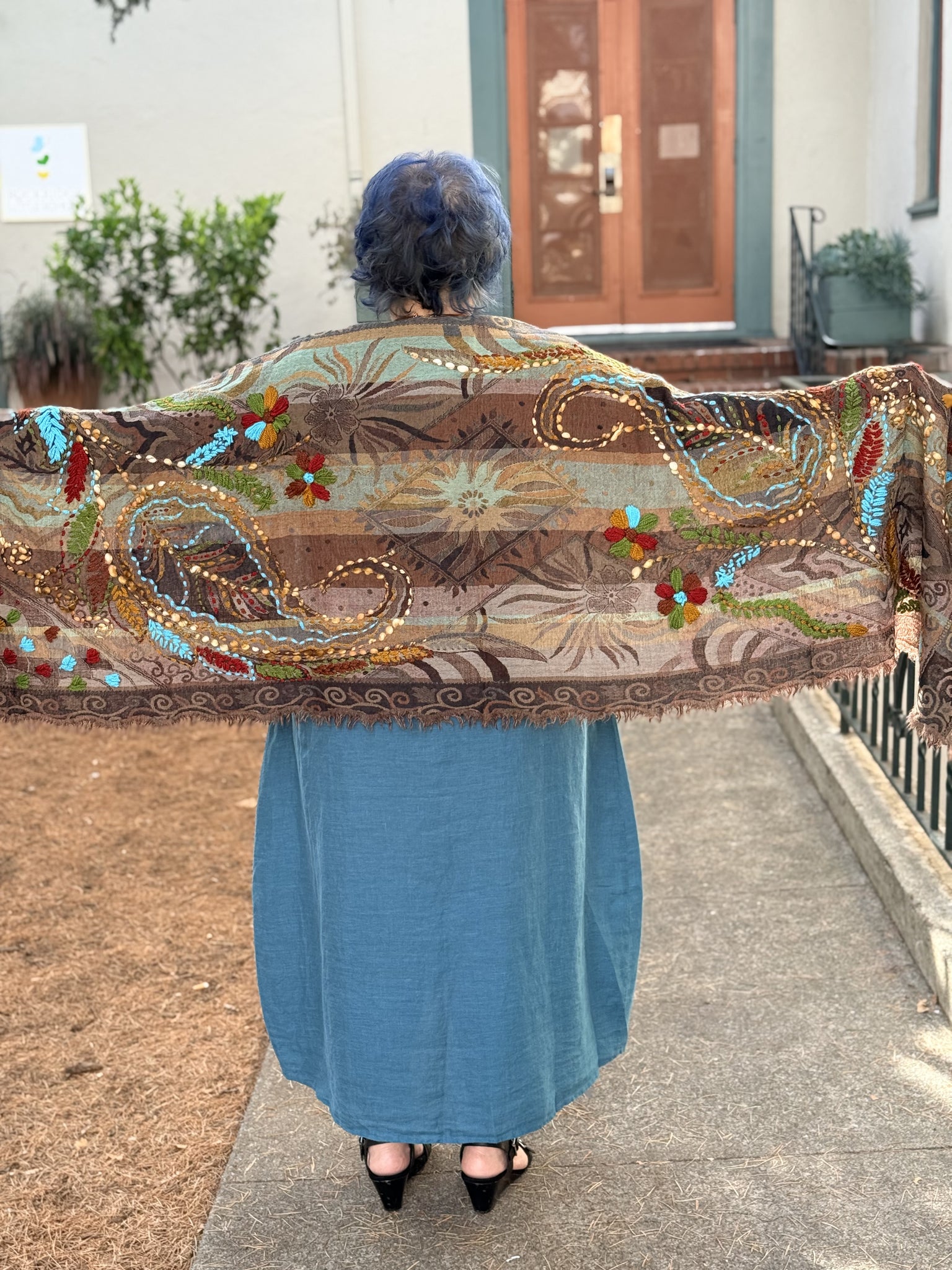 Anu Embroidered Shawl- Echo Truffle