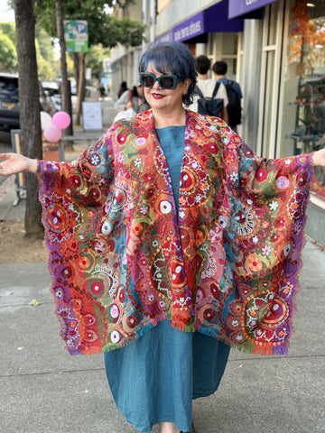 Anu Embroidered Wool Ruana-Corinth