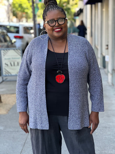 Eileen Fisher Black Ivory Tweed Cardigan