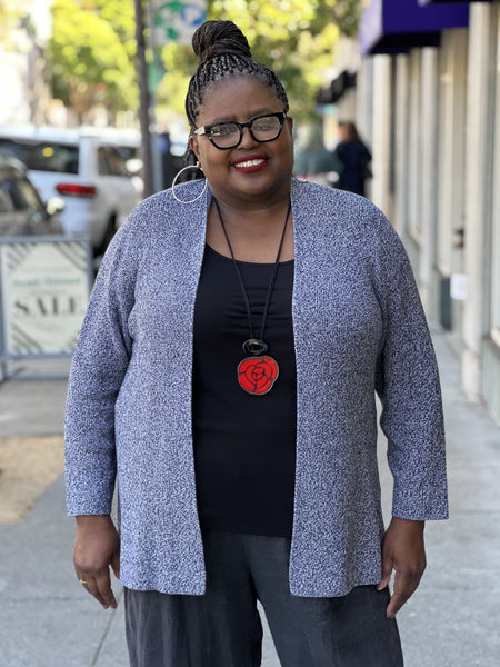 Eileen Fisher Black Ivory Tweed Cardigan