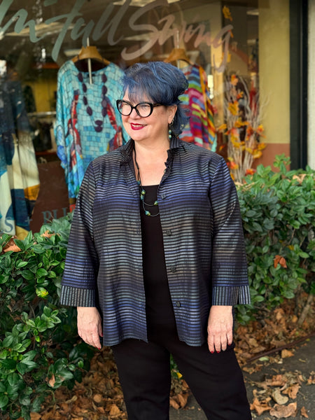Niche Lily Blouse- Blue Shimmer Stripe