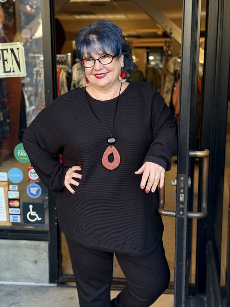 Orientique Organic Cotton Rib Knit Sweater- Black