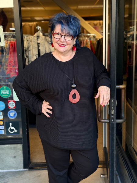 Orientique Organic Cotton Rib Knit Sweater- Black