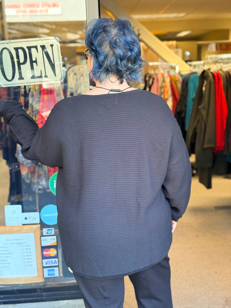 Orientique Organic Cotton Rib Knit Sweater- Black