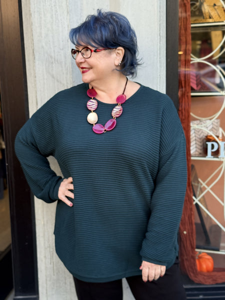 Orientique Organic  Cotton Rib Knit Sweater-Pine