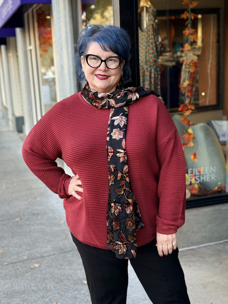 Orientique Organic Cotton Rib Knit Sweater-Rust