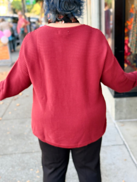 Orientique Organic Cotton Rib Knit Sweater-Rust