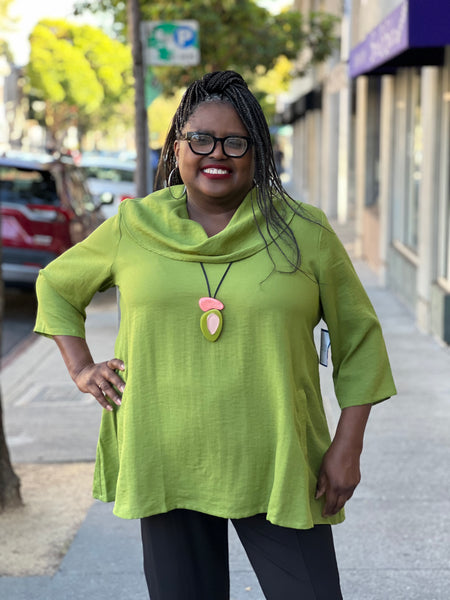 Fridaze French Quarter Cowl Blouse- Basil