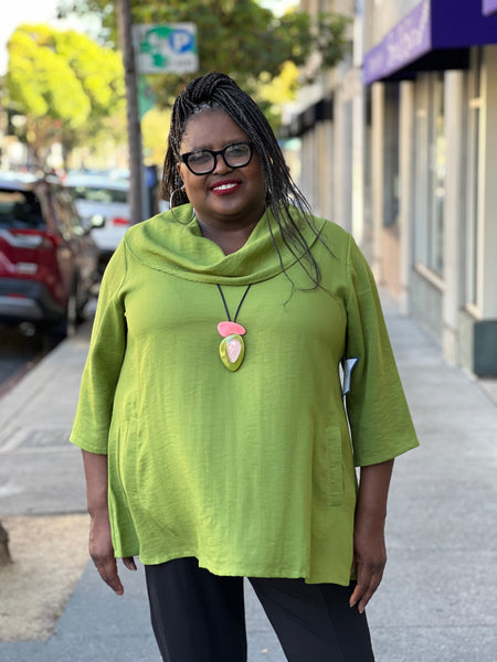 Fridaze French Quarter Cowl Blouse- Basil