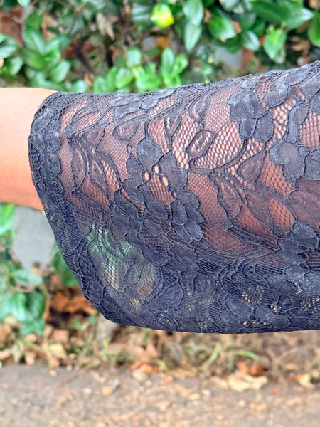 Blue Sky 3/4 Sleeve Ellen Top-Black Lace