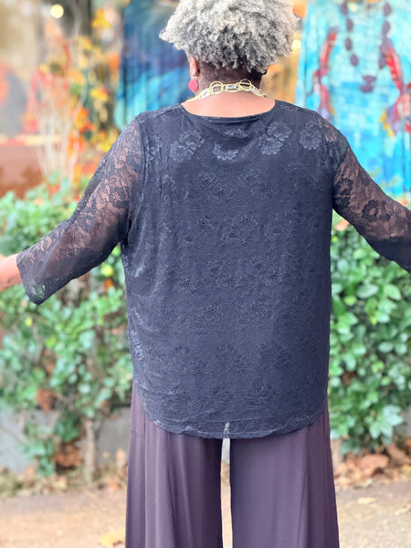 Blue Sky 3/4 Sleeve Ellen Top-Black Lace