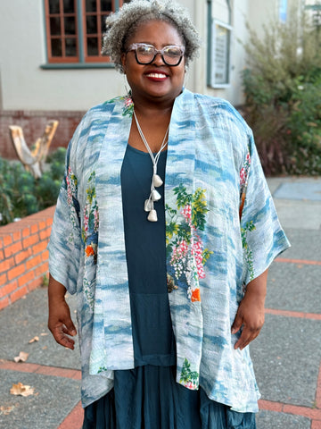 Citron Open Front Kimono-Water and Koi