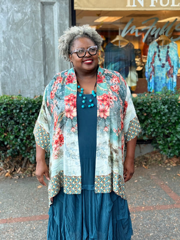 Citron Open Front Kimono-Summer Blossom