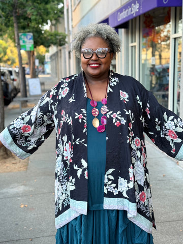 Citron Open Front Kimono-Botanical in Garden