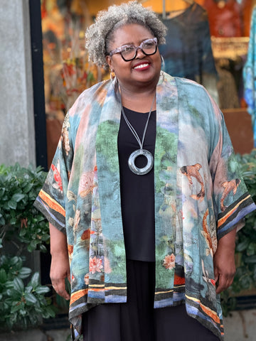 Citron Open Front Kimono-Watercolor Koi