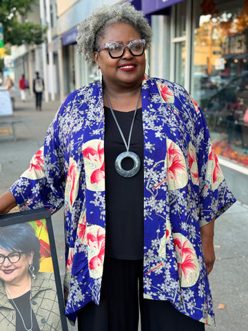 Citron Open Front Kimono-Goldfish and Blossom