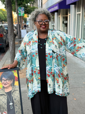 Citron Open Front Kimono-Crane in Jungle