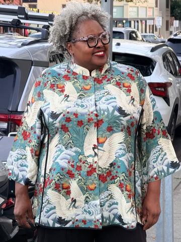 Citron Mandarin Tuck Blouse-Crane in Jungle