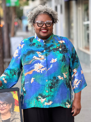 Citron 3/4 Mandarin Collar Blouse-Water Color Blossom