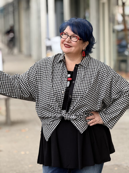 Eleven Stitch Small Check Big Shirt- B/W