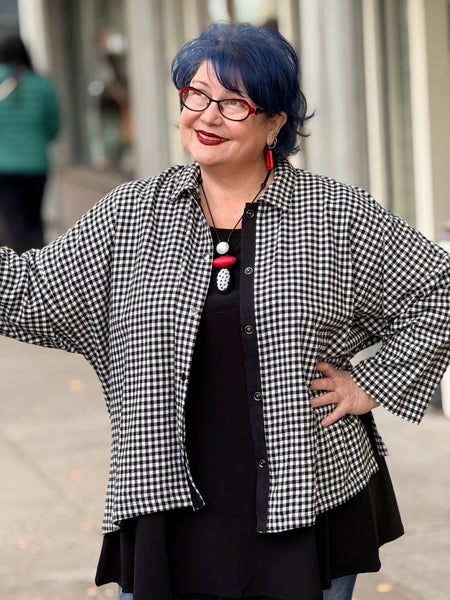 Eleven Stitch Small Check Big Shirt- B/W