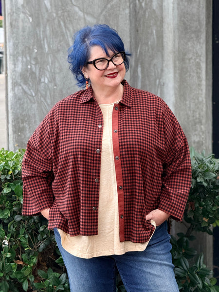 Eleven Stitch Small Check Big Shirt- Ginger Spice