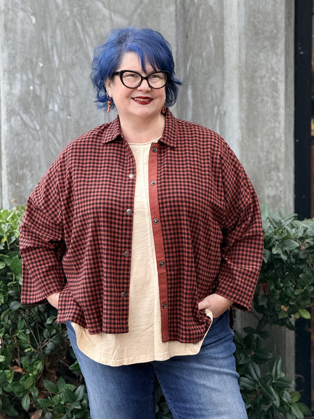 Eleven Stitch Small Check Big Shirt- Ginger Spice