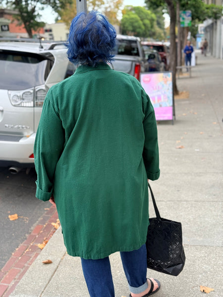 Eleven Stitch Solid Flannel Slit Pocket Duster-Blue Hunter