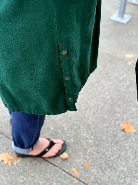 Eleven Stitch Solid Flannel Slit Pocket Duster-Blue Hunter