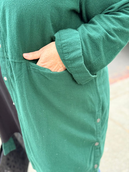 Eleven Stitch Solid Flannel Slit Pocket Duster-Blue Hunter