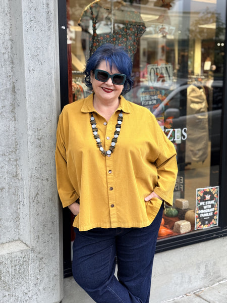 Gerties Pinwale Corduroy Big Shirt-Kiwi