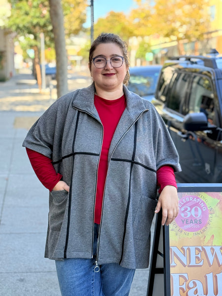 Shannon Passero Sophia Zip Poncho- Grey Herringbone