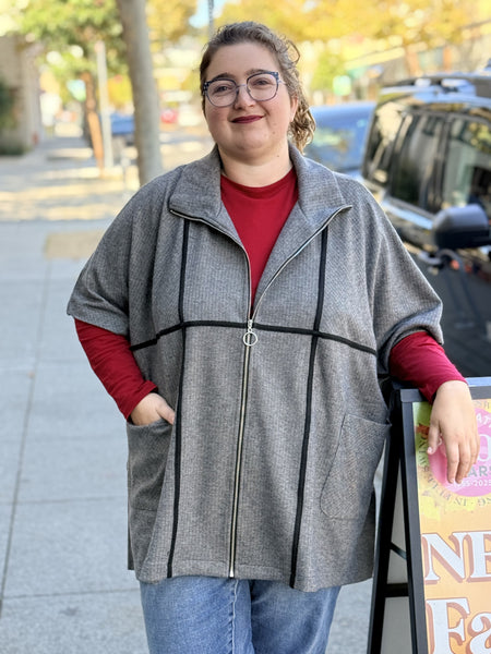 Shannon Passero Sophia Zip Poncho- Grey Herringbone