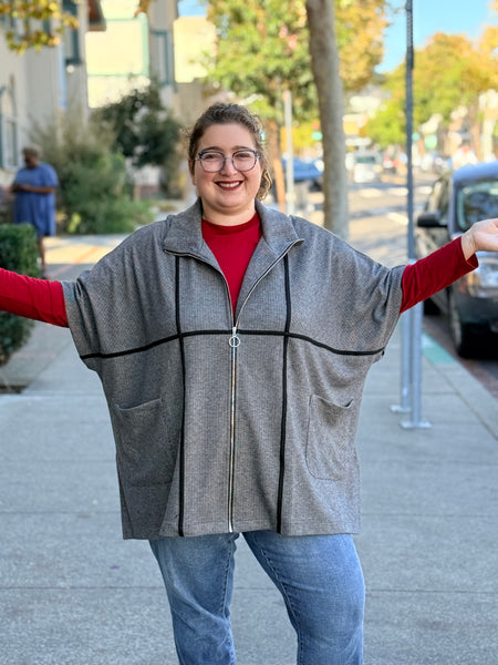 Shannon Passero Sophia Zip Poncho- Grey Herringbone