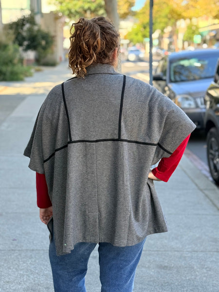 Shannon Passero Sophia Zip Poncho- Grey Herringbone
