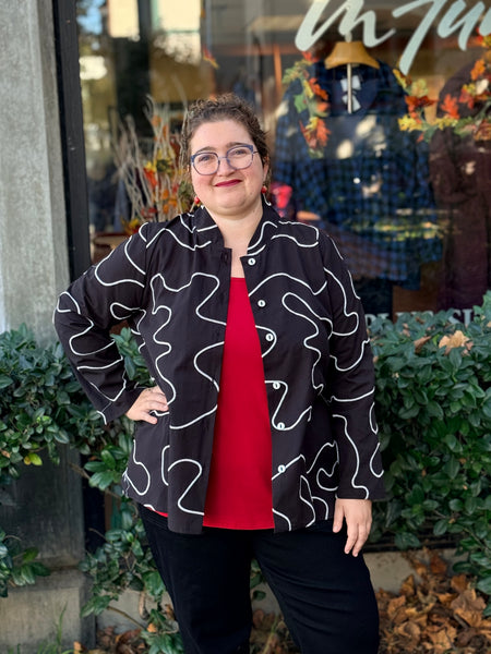 Niche Bella Blouse-B/W Swirl Poplin