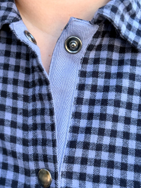 Eleven Stitch Small Check Big Shirt-Blue Iris