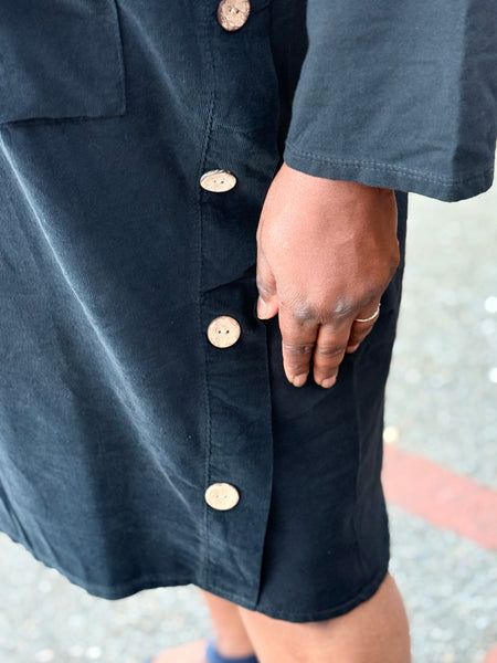 Transparente Pinwale Corduroy/Knit Combo Button Dress