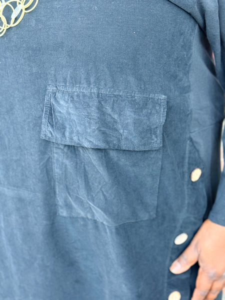 Transparente Pinwale Corduroy/Knit Combo Button Dress