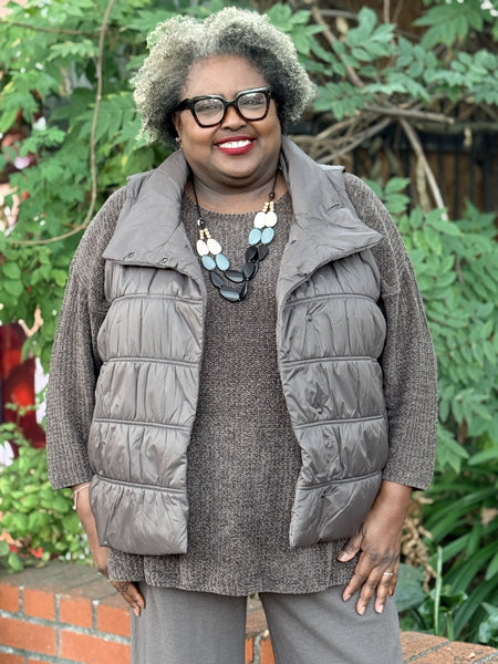 Eileen Fisher Eggshell Recycled Nylon Stand Collar Vest-Rye