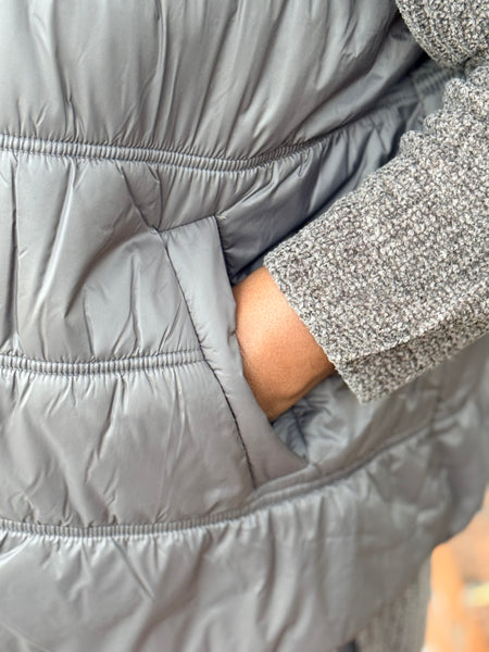 Eileen Fisher Eggshell Recycled Nylon Stand Collar Vest-Rye