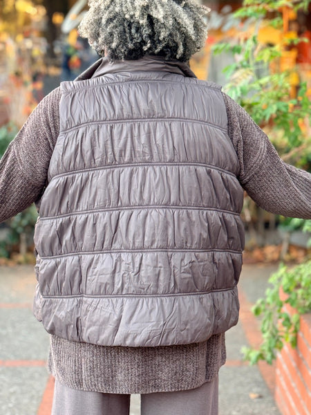 Eileen Fisher Eggshell Recycled Nylon Stand Collar Vest-Rye