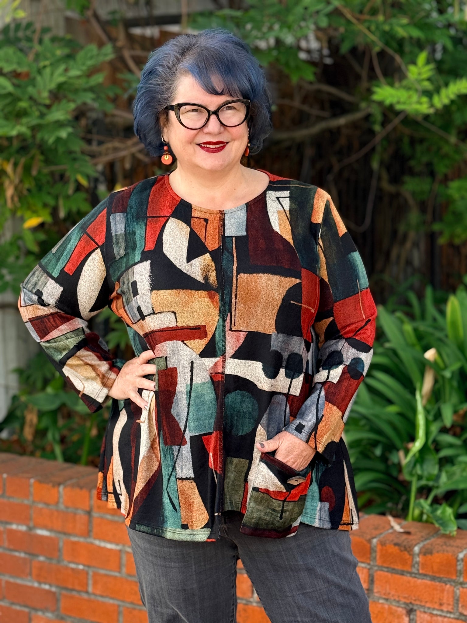 Jess and Jane French  Brushed Knit Tunic Top - Cubism